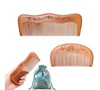 MSLSOZ Two wooden combs, anti-static wooden hair comb, with floral patterns, arc and wave shapes, comfortable to hold, relieve emotions, and massage the scalp.