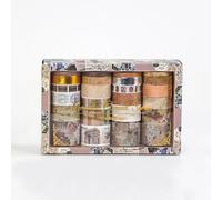 MSLSOZ Washi Tape Set, 24 Rolls Vintage Decorative Tape (1 Gold Foil & 1 Silver Foil), No Repeat 5 Sizes of Decorative Tape for Scrapbooking Supplies, Journaling, DIY Crafts, Gifts (Brown)