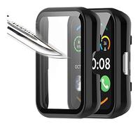 Msm-case Pack of 2 Tempered Glass Screen Protectors, Protective Case, Compatible with Oppo Watch Free/Huawei Band 6, Hard PC All-Round Screen Protector, Bubble-Free Against Scratches, Black