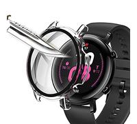 Msm-case -Transparent with Tempered Glass Screen Protector Film for Huawei Watch GT2 42mm, 9H Hardness PC Case, Bumper, Slim Full Protective Case for Smart Huawei Watch GT2 42mm