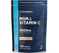 MSM Supplements 3000mg with Vitamin C | Supports Collagen Formation | High Strength Methylsulfonylmethane MSM with VIT C | 120 Vegan Tablets (Not Capsules) | By Horbaach