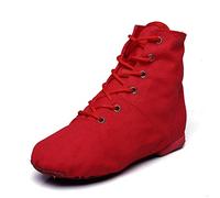 MSMAX Womens Jazz Dance Boots Lace Up High Top Character Shoes for Women - Ankle Boots for Jazz, Theater, Stage Performance & Costume, Red, 9.5 UK