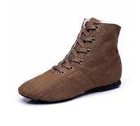 MSMAX Womens Jazz Dance Boots Lace Up High Top Character Shoes for Women - Split Sole Ankle Boots for Jazz, Theater, Stage Performance & Costume, Coffee Suede Sole, 8.5 UK