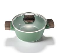 MSMK 20cm 3L Green Ceramic Non-Stick Stock Pot Saucepan & Milk Pot with Lid, Induction Hob Compatible, All Hobs, PTFE PFOA PFAS Free, Heat-Resistant Handle, Extra Tough Coating Green Pan