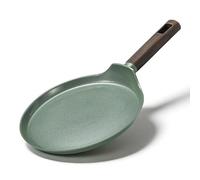 MSMK 24cm Ceramic Non-Stick Crepe Pan, Dosa Pan, Pancake Pan, Induction Hob Compatible, All Hobs, PTFE PFOA PFAS Free, Heat-Resistant Handle Green Pan