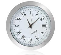 MSMXCS 1.40 Inch 35.5mm Quartz Clock Insert,Round Quartz Movement Miniature Roman Numeral Clock White Face Fit 36 mm Diameter Hole Mini Fit-Up for Kitchen Home Living Room Bedroom School,Silver