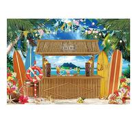 Msocio 10x8ft Polyester Summer Tiki Bar Backdrop Hawaii Aloha Luau Tropical Luau Palm Floral Background Photography for Ocean Beach Wedding Baby Shower Party Decoration Banner Photo Booth Props