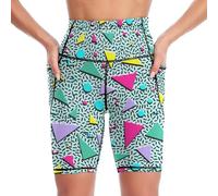 MSOKAZZLES High Waist Workout Yoga Shorts for Women with Pockets Tummy Control Yoga Leggings Running Gym Biker Shorts, 80s 90s 1, M