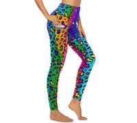 MSOKAZZLES High Waisted Exercise Yoga Pants for Women Running Sports Workout Yoga Leggings with Pockets, Rainbow Leopard, M