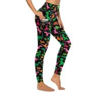 MSOKAZZLES High Waisted Exercise Yoga Pants for Women Running Sports Workout Yoga Leggings with Pockets, Cute Dinosa, M