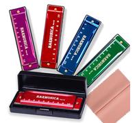 MSOLE 4 PCS Harmonicas Key of C 10 Hole Harmonica with Case Polishing cloth Best Gift for Beginner Students Kids