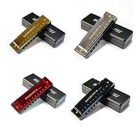MSOLE 4PCS Harmonicas Key of C 10 Hole Titanium Harmonica Instrument with Case Polishing Cloth Best Gift for Adults Beginner Students Kids (Gold,Silver,Green,Red)