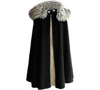 MSOrient Mens Medieval Viking Cloak Fur Cape Cosplay Costume Renaissance King With Fur Cloak Halloween Costume, Black, XXXL