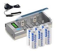 Mspalocell 6 pcs 4000mAh C Rechargeable Batteries with Universal Battery Charger, LCD Battery Charger for AA/AAA/C/D/9V NiMH Batteries