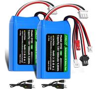 Mspalocell 7.4V Lipo battery 1250mAh PH2.0/JST/SM-2P/MX2.0 Battery 25C, XH2.54-3P Balance Plug & USB Charger, for WLtoys RC Crawler SCX24 CR18P FCX18 FCX24, for RC car, Airplane, 2 Battery Packs