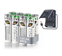 Mspalocell 8 Lithium AA Batteries Rechargeable 3500mWh With Charger, Universal 1.2V/1.5V Ni-MH/Li-ion Battery Charger