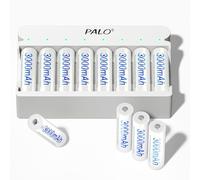 Mspalocell AA Rechargeable Batteries with Charger, 8 Slots 5V/2A USB Type-C Portable Fast Charging for 1.2V Ni-MH Batteries, Independent Charging, 8 Rechargeable AA Batteries with Charger