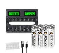 Mspalocell Pack of 8 Lithium AA Rechargeable Batteries With 8-Slot USB C Type-C Charger - LCD Intelligent Quick Charging for 1.5V AA