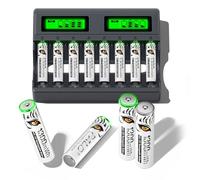 Mspalocell Pack of 8 Lithium AAA Batteries Rechargeable with Charger, 8 Slots USB C Type-C Independent Charging LCD Intelligent Fast Charger for AAA 1.5 V Rechargeable Batteries AAA