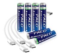Mspalocell USB-C Lithium AAA Batteries Rechargeable 1.5V 1100mWh, Quick Charge, Rechargeable AA Batteries with Type-C Charging Cables, with Charging Light, 1300+ Cycle, Pack of 10 Batteries