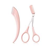 MSQ 2 Pcs Pro Eyebrow Trimmer Scissors Eyebrow Trimmer Set 2 in 1 Eyebrow Comb Scissor Eyebrow Cut Scissor Eyelash Hair Remover Cut Eyebrows Shaping Tool (pink)