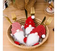 MSQ 3 pcs Christmas Dwarf Knife Fork Cover, Santa Gnome Tableware Bag Faceless Gnome Knife and Fork Cover for Xmas Dinner Table Decor Ornaments Christmas Cutlery Bags