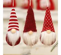 MSQ 3pcs Christmas Gnomes Hanging Ornaments Set, Gnome Handmade Plush Santa Elves Christmas Tree Hanging Decorations Xmas Holiday Party Decorations(Red)