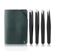MSQ 4Pcs Professional Tweezers and Eyebrow Scissors Set Stainless Steel Slanted and Pointed Tip Hair Tweezers Set for Precise Grooming of Eyebrows Ingrown Hair, Blackhead Removal, Eyelash Tool