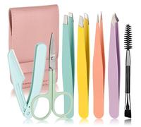 MSQ 7pcs Eyebrow Tweezers Set Precision Plucker with Brow Scissors,Razor,Spoolie,Chin, Brow, Splinter and Ingrown Hair for Women