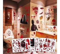 MSQ 9 Sheet Halloween Bloody Window Stickers PVC Handprint Footprint Decals | 73pcs Halloween PVC Bloody Handprint Footprint Decal Reusable Window Clings
