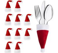 MSQ Mini Skater 10pcs Red Christmas Caps Cutlery Holder Santa Hat Tableware Knife Spoon Fork Holder Pockets Bag for Christmas Xmas Dinner Table Decoration Party Decor