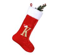 MSQ Monogram Christmas Stockings with letter K 18 inch for Xmas Tree Deco | Personalised Christmas Stockings with White Plush Cuff Embroidered Stocking