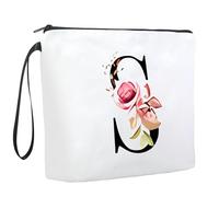 MSQ MSQ A-Z Personalized Initial Makeup Bag, Birthday Gifts for Women Unique,Bride Bridesmaid Gift Cosmetic Bags (S, White)