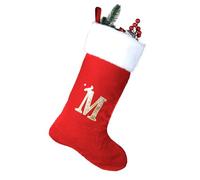 MSQ Personalised Christmas Stockings 18 inch for Xmas Tree Deco (Letter M) | Red Velvet Super Soft Letter Christmas Stockings