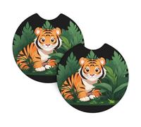 MSRHIUEF A Cute Little Tiger is Hiding in The Bushes Printing Car Coaster Set of 2 Waterproof, Quick Drying, Odorless for Most Cars, Trucks, SUVs
