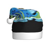 MSRHIUEF Blue pufferfish in the water grass Pattern Christmas Hat for Adult Festive Celebrations as a Gift for Men and Women