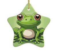 MSRHIUEF Cute Frog Printing Christmas Ceramic Star Pendant Ornament Easy to Hang, Very Suitable for Decorating Christmas Trees