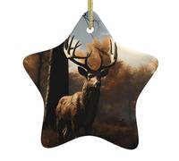 MSRHIUEF Deer Hunting Printing Christmas Ceramic Star Pendant Ornament Easy to Hang, Very Suitable for Decorating Christmas Trees