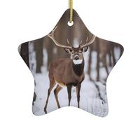 MSRHIUEF Deer Hunting Season Printing Christmas Ceramic Star Pendant Ornament Easy to Hang, Very Suitable for Decorating Christmas Trees