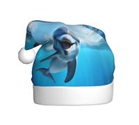 MSRHIUEF Funny Dolphin Looking at You Pattern Christmas Hat for Adult Festive Celebrations as a Gift for Men and Women