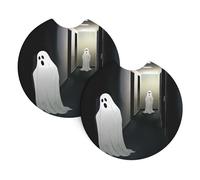 MSRHIUEF Ghost in The Corridor Printing Car Coaster Set of 2 Waterproof, Quick Drying, Odorless for Most Cars, Trucks, SUVs