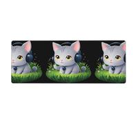 MSRHIUEF Little Gray cat Listening to Music on The Grass Pattern Extra Large Mouse pad Mousepad 12x31.5in for Office Gaming Learning