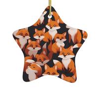 MSRHIUEF Lots of Cartoon Little Foxes Printing Christmas Ceramic Star Pendant Ornament Easy to Hang, Very Suitable for Decorating Christmas Trees