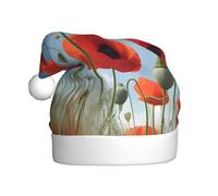 MSRHIUEF Poppies on Blue Sky Pattern Christmas Hat for Adult Festive Celebrations as a Gift for Men and Women