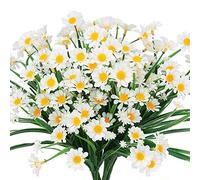 Msrlassn 4 Pcs Artificial Daisy Flowers Outdoor Plastic Fake Flowers Decoration artificial plants outdoor Greenery Bushes Flower for Garden Porch Window Box Hanging Plants Indoor Decor (White)