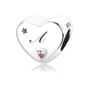 MsRosy Jewelry Initial A-Z 26 Letters Silver Charms Love Pink Heart Alphabet Bead Compatible with Pandora Charm Bracelets (A)