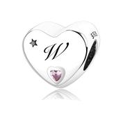 MsRosy Jewelry Initial A-Z 26 Letters Silver Charms Love Pink Heart Alphabet Bead Compatible with Pandora Charm Bracelets (W)