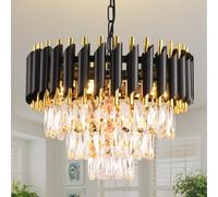 MSSIAN Black and Gold Crystal Chandelier Pendant Light Fixture Flush Mount Ceiling Lighting 3 Tiers Modern Crystal Chandeliers for Living Room Dining Room Bedroom Bathroom Foyer E14*5 Light
