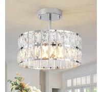 MSSIAN Chrome Crystal ChandeliersModern Semi Flush Mount Ceiling Light Small 4-Ligh Round Crystal Hanging Pendant Light Fixtures for Dining Room Entryway Kitchen Hallway D30CM