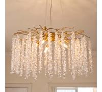 MSSIAN Gold Contemporary Crystal Chandelier Tree Branches Chandeliers,Gold Luxury Round Raindrop Pendant Light Fixture G9-8 Lights for Living Room Dining Room Bedroom Entryway W60cm